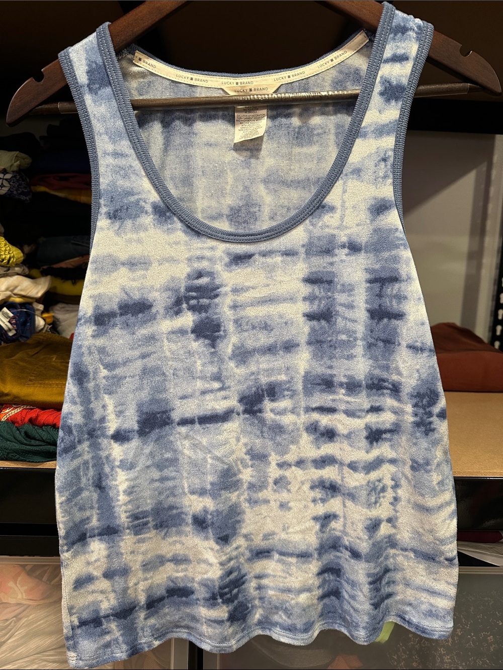Lucky Brand small blue Tie-Dye Scoop Neck Tank Top Women hippie boho